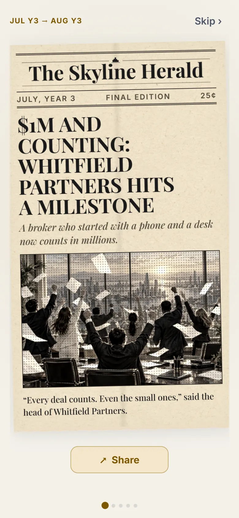The Skyline Herald front page with a headline about the player's month