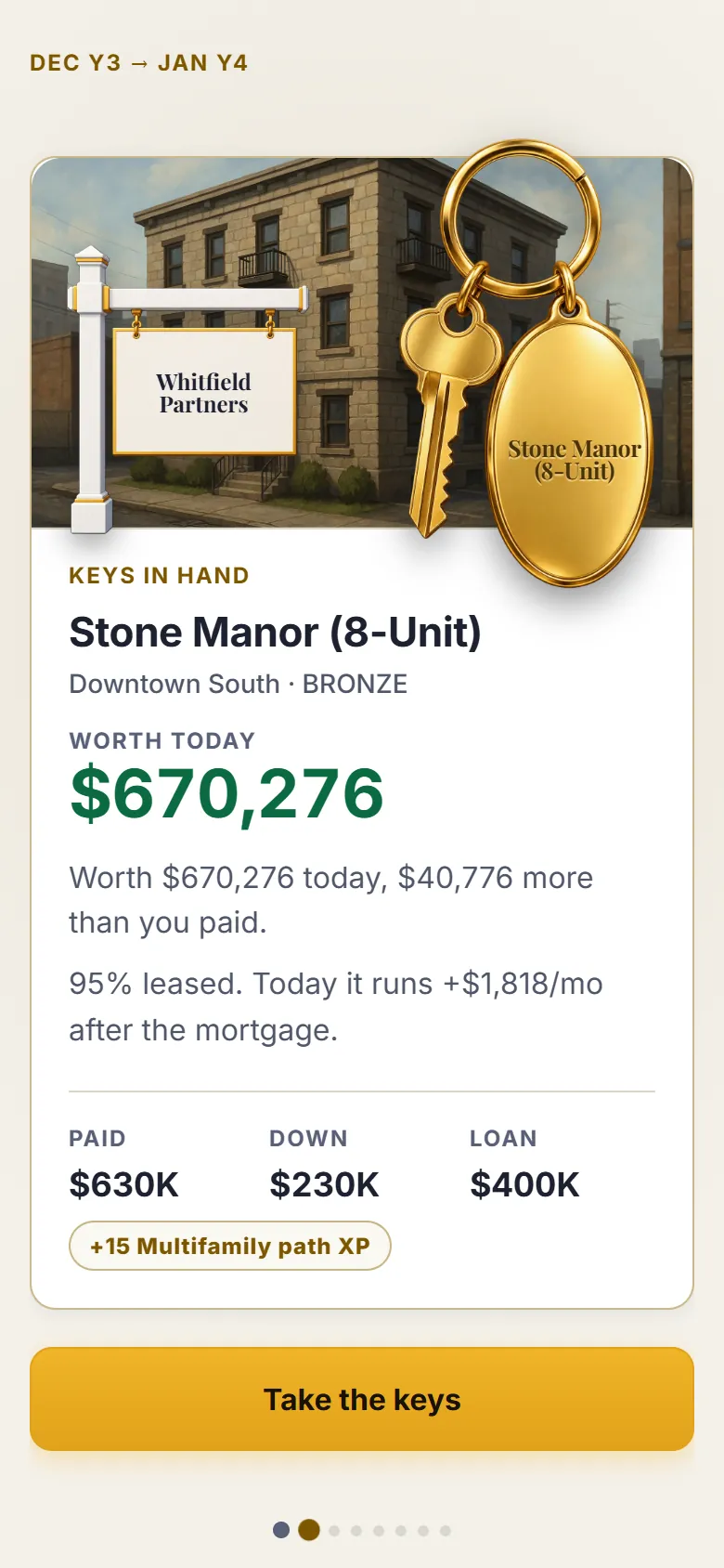 The keys to a newly bought building handed over at month end
